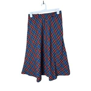 Vintage Requirements Plaid Midi Skirt Size 9/10 Blue‎ Red Green Elastic Waist